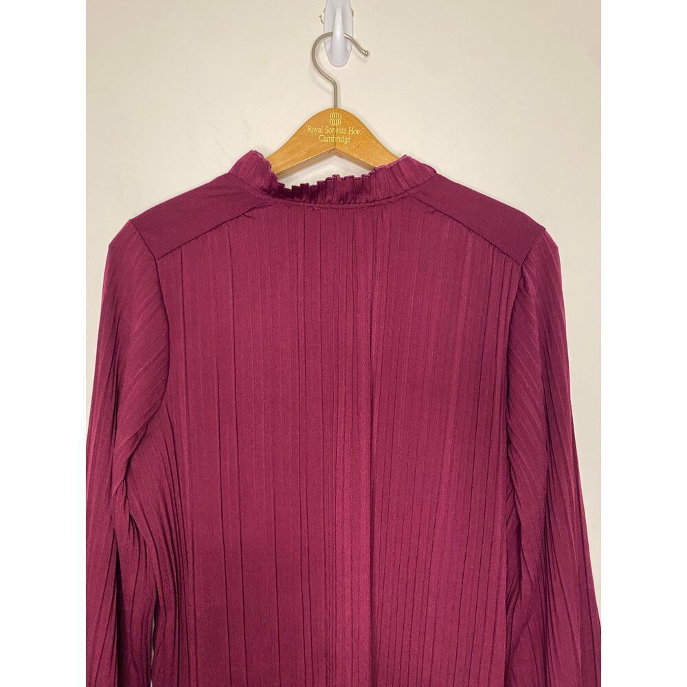 New Adrianna Papell Magenta Blouse Solid Knit Long Bubble Sleeve Tie Festival M - Picture 10 of 12